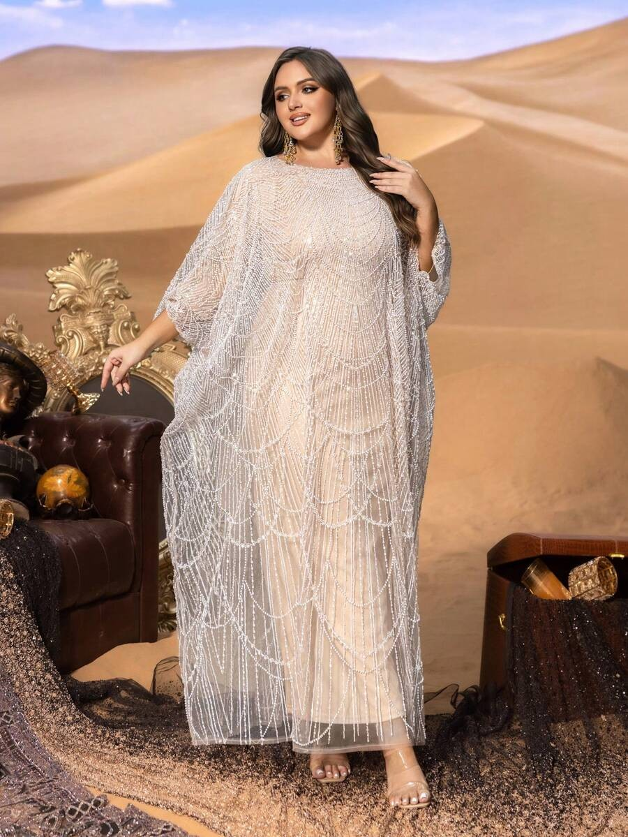 SD3235 Plus Size Sequin Embroidery Kaftan