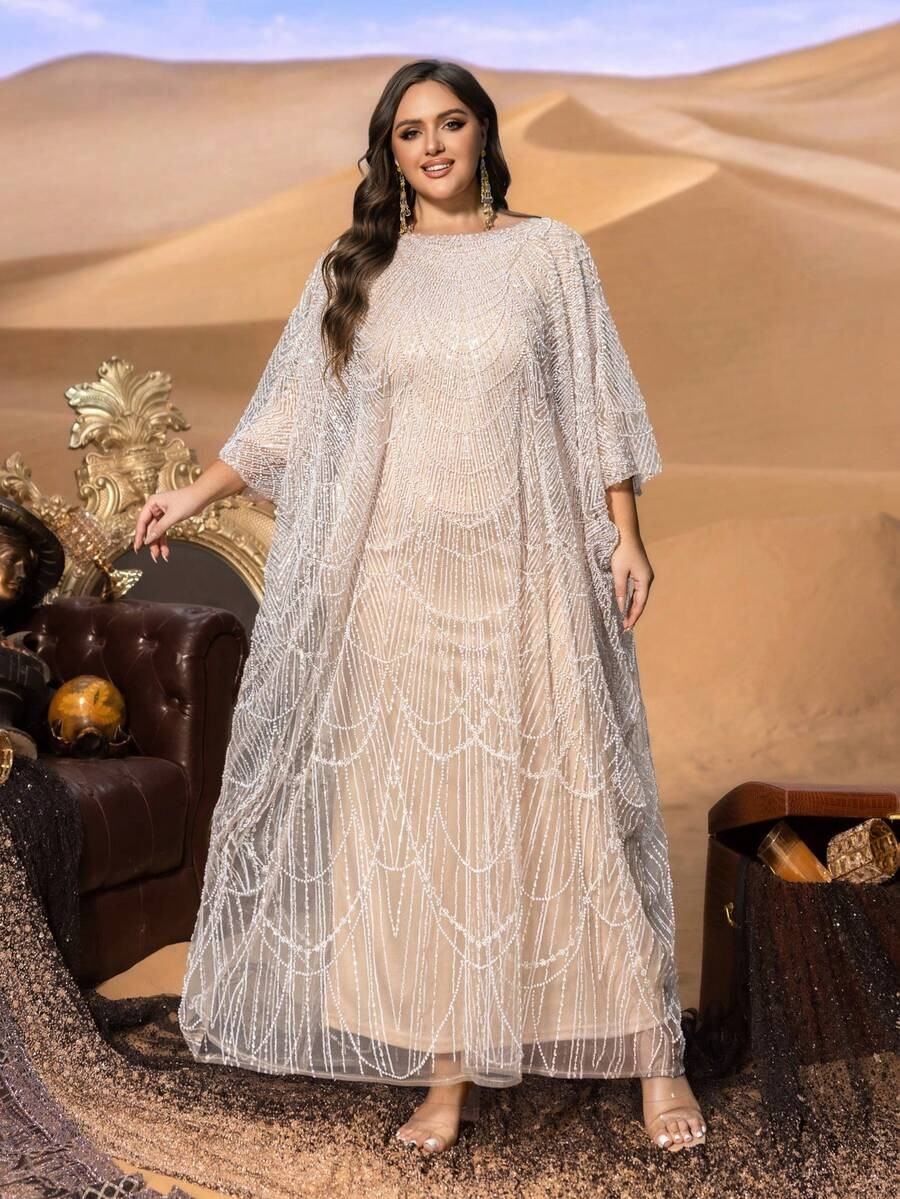 SD3235 Plus Size Sequin Embroidery Kaftan