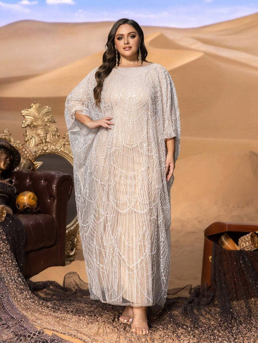 SD3235 Plus Size Sequin Embroidery Kaftan