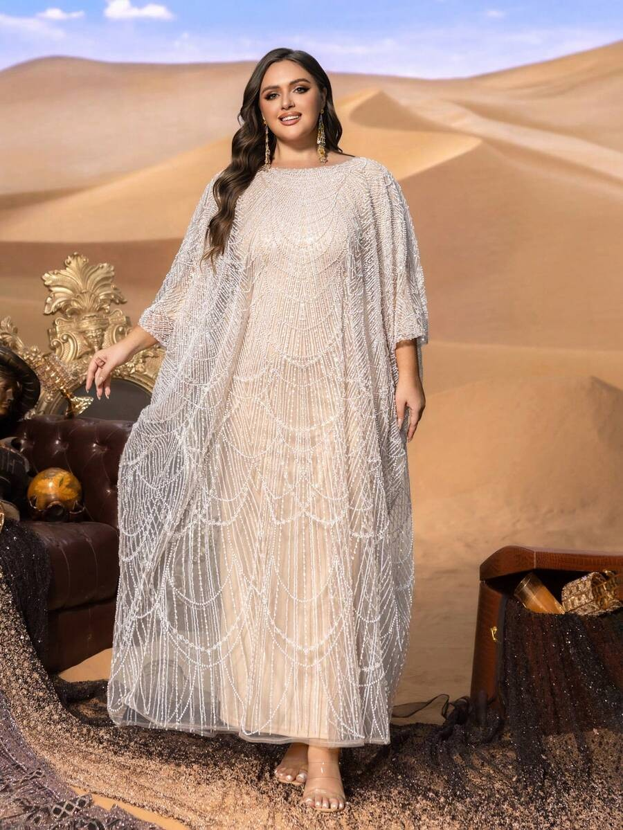 SD3235 Plus Size Sequin Embroidery Kaftan