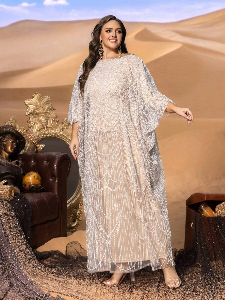 SD3235 Plus Size Sequin Embroidery Kaftan