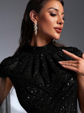 SD3172 Luxe Black High-Collar Sequin Gown
