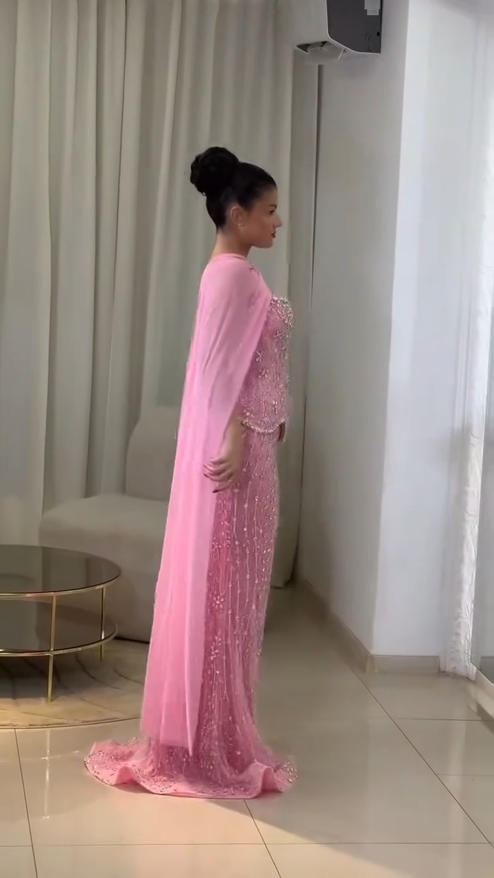 SDE5006 Stunning Luxury Nude Beaded Mermaid Evening Dress for Women Party | Customized Formal Gown