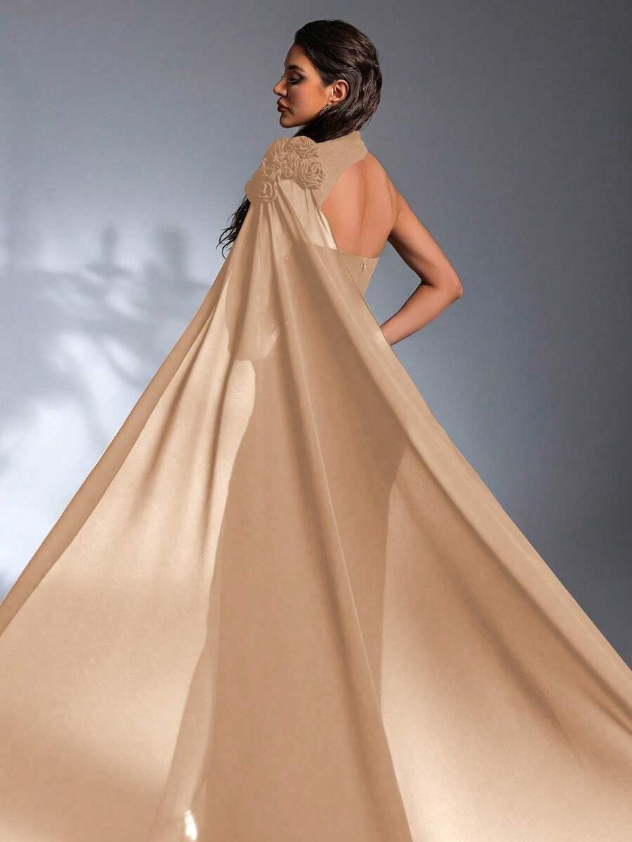 SD3188 Navy Blue Asymmetric Strapless Applique Gown