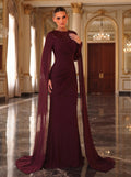 SDE3245 Elegant Red Sequin Chiffon Formal Gown