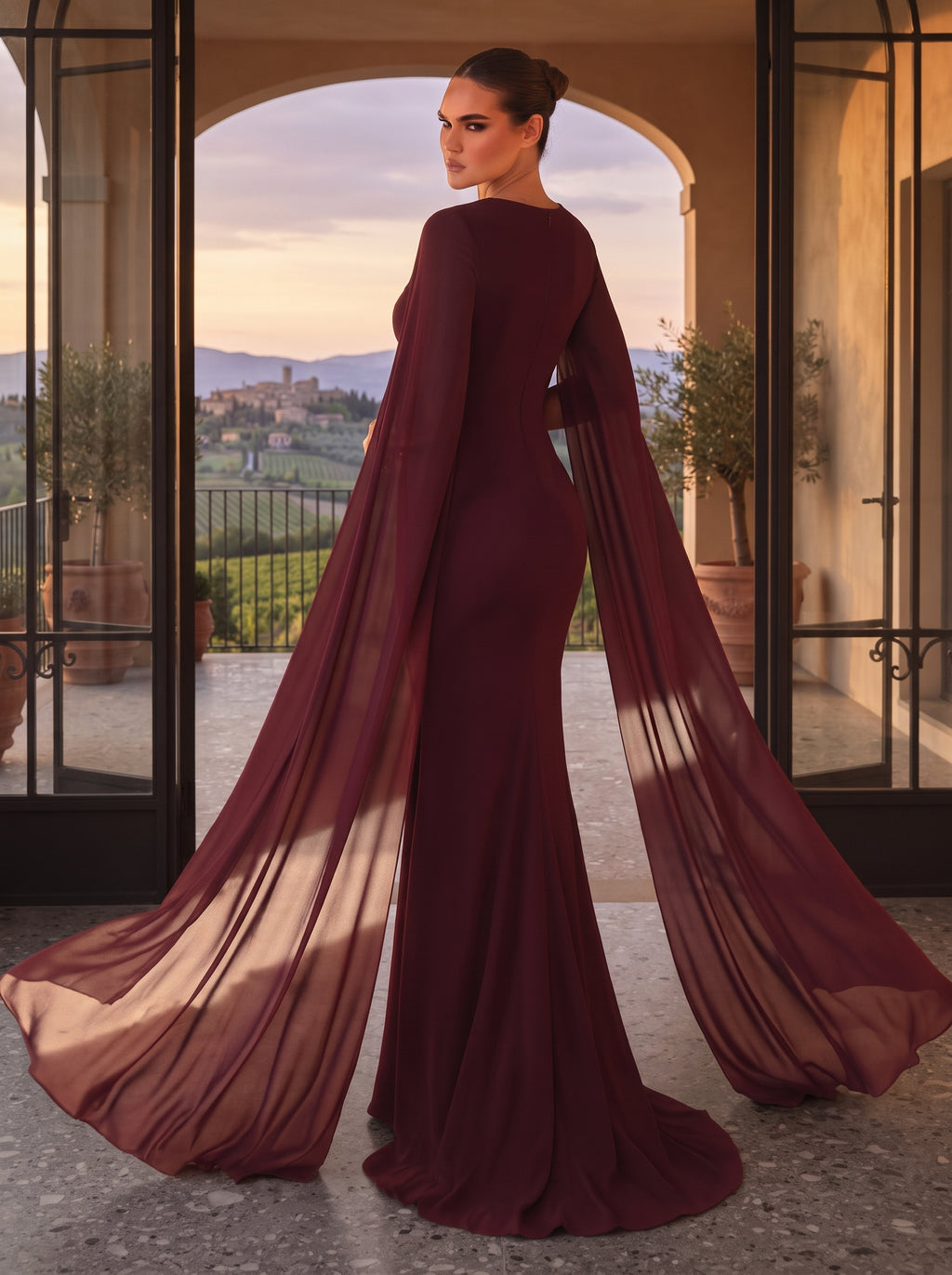 SDE3245 Elegant Red Sequin Chiffon Formal Gown