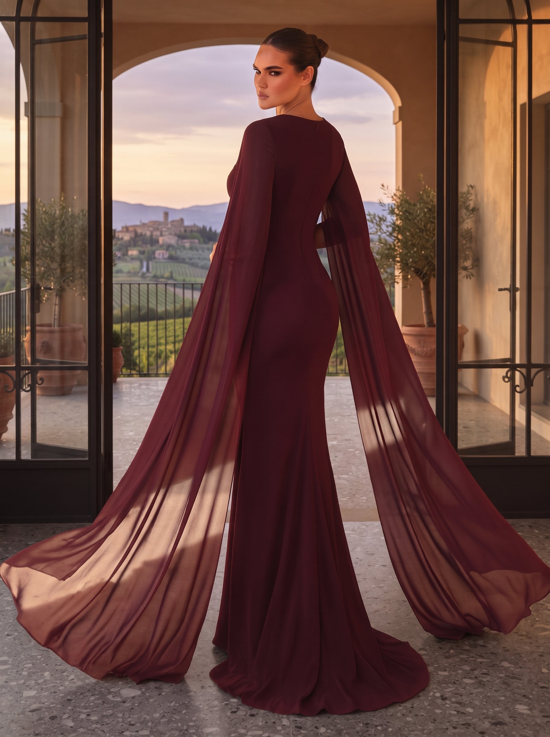 SDE3245 Elegant Red Sequin Chiffon Formal Gown