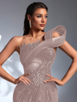 One‑Shoulder Olive Green Evening Gown with Sequined Detailing SD3164 - Image 10