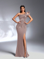 One‑Shoulder Olive Green Evening Gown with Sequined Detailing SD3164 - Image 9