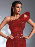 One‑Shoulder Olive Green Evening Gown with Sequined Detailing SD3164 - Image 5