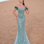 SD3219 Feather Accent Crystal Mermaid Gown