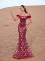 SD3219 Feather Accent Crystal Mermaid Gown - Image 5