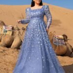 SD3254 Lace-Up Back Beaded Sequin Gown