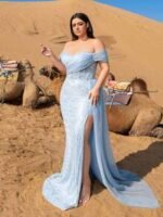 SD3241 Off-Shoulder Sequined Slit Gown - Image 4