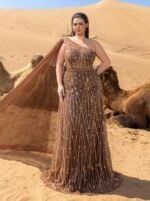 SD3236 One-Shoulder Cape Sleeve Sequin Gown - Image 9