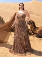 SD3236 One-Shoulder Cape Sleeve Sequin Gown - Image 7