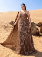 SD3236 One-Shoulder Cape Sleeve Sequin Gown - Image 4