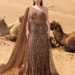 SD3236 One-Shoulder Cape Sleeve Sequin Gown