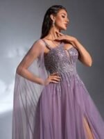 SD3186 Luxe Asymmetrical Beaded Mesh Gown - Image 6