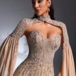 SD3206 Beaded Knit Tube Top & Chiffon Sleeve Set