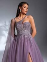 SD3186 Luxe Asymmetrical Beaded Mesh Gown