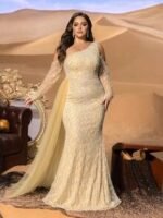 SD3255 One-Shoulder Striped Sequin Mermaid Gown - Image 7