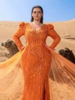 SD3253 V-Neck Long-Sleeve Gown with Flowing Side Panels - Image 3