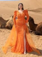 SD3253 V-Neck Long-Sleeve Gown with Flowing Side Panels - Image 4