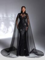 SD3197 Black Sequin Beaded Lace Splice Gown - Image 6