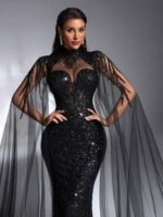 SD3197 Black Sequin Beaded Lace Splice Gown - Image 7