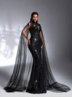 SD3197 Black Sequin Beaded Lace Splice Gown - Image 3