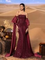 SD3222 Off-Shoulder Mermaid Gown with Flowing Sleeves - Image 4