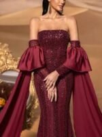 SD3222 Off-Shoulder Mermaid Gown with Flowing Sleeves - Image 8