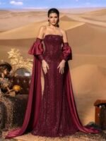 SD3222 Off-Shoulder Mermaid Gown with Flowing Sleeves - Image 5