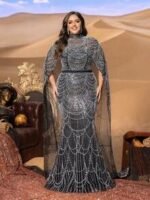 SD3232 Plus Size Mock Neck Beaded Cape-Sleeve Gown - Image 14