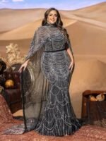 SD3232 Plus Size Mock Neck Beaded Cape-Sleeve Gown - Image 13