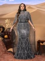 SD3232 Plus Size Mock Neck Beaded Cape-Sleeve Gown - Image 11
