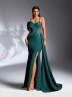 SD3187 Luxe Pearl & Rhinestone Side-Ruffle Gown - Image 9