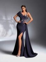 SD3187 Luxe Pearl & Rhinestone Side-Ruffle Gown - Image 6