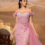 SD3220 Off-Shoulder Pearl & Beaded Slit Gown