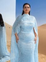 SD3232 Plus Size Mock Neck Beaded Cape-Sleeve Gown - Image 4