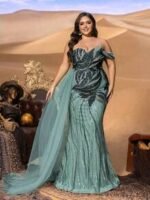 SD3248 Strapless Beaded Mermaid Gown with Tulle Train - Image 4