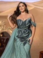 SD3248 Strapless Beaded Mermaid Gown with Tulle Train - Image 6