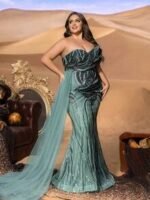 SD3248 Strapless Beaded Mermaid Gown with Tulle Train - Image 10