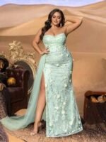 SD3259 Strapless Floral Beaded Gown with Tulle Overlay - Image 10