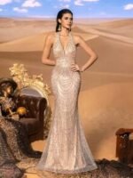 SD3229 Halter-Neck Geometric Mermaid Gown - Image 5