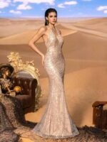 SD3229 Halter-Neck Geometric Mermaid Gown