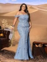SD3249 One-Shoulder Floral Appliqué Mermaid Gown - Image 5