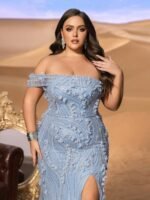 SD3249 One-Shoulder Floral Appliqué Mermaid Gown