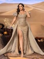 SD3240 Sweetheart Ruffled Shoulder Mermaid Gown - Image 6